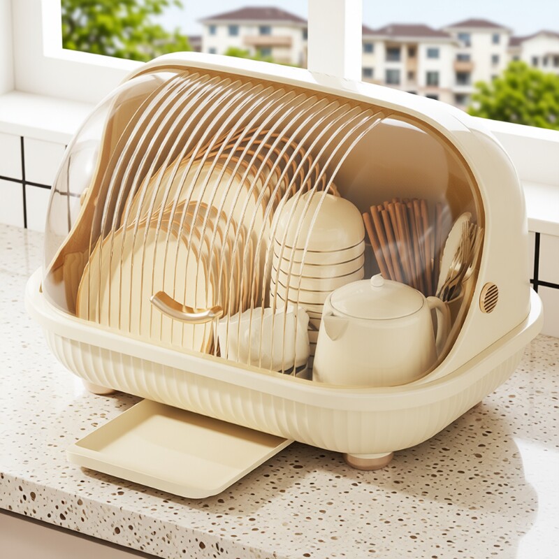 厨房沥水碗柜碗筷餐具收纳盒防尘带盖家用多功能放碗碟沥水收纳架
