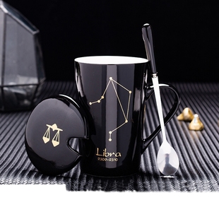 十二星座马克杯创意陶瓷杯带盖勺家用喝水杯子办公茶杯情侣咖啡杯