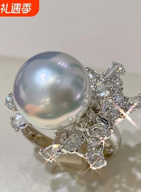 玫瑰切割锆石仿珍珠戒指小众设计高级质感轻奢显气质开口食指戒女
