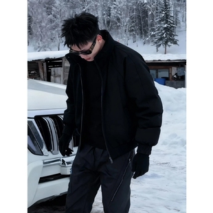 户外黑色短款立领轻薄羽绒服男款高充绒量冬季保暖加厚白鸭绒棉袄