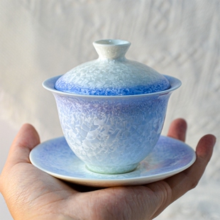 窑变结晶釉三才盖碗女陶瓷家用功夫茶具套装创意伴手礼中式泡茶碗