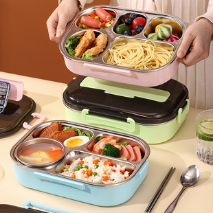 学生餐盒304不锈钢上班族保温分隔便携式饭盒盖子塑料外壳单卖