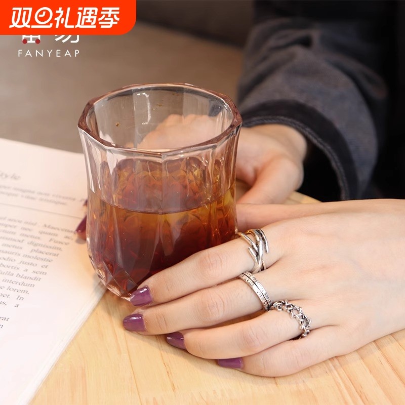 戒指/嘻哈A1vq0-简约复古小众设计做旧时尚个性男潮开口食指网