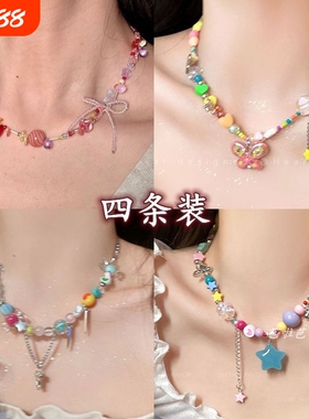 彩色蝴蝶结项链新款|千人收藏