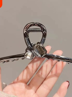 气质高级感黑色方块大号水钻抓夹女后脑勺盘发鲨鱼夹时尚简约发夹