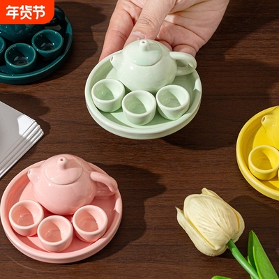 便携式儿童茶壶茶具套装迷你陶瓷过家家泡茶器家用喝茶茶艺小朋友