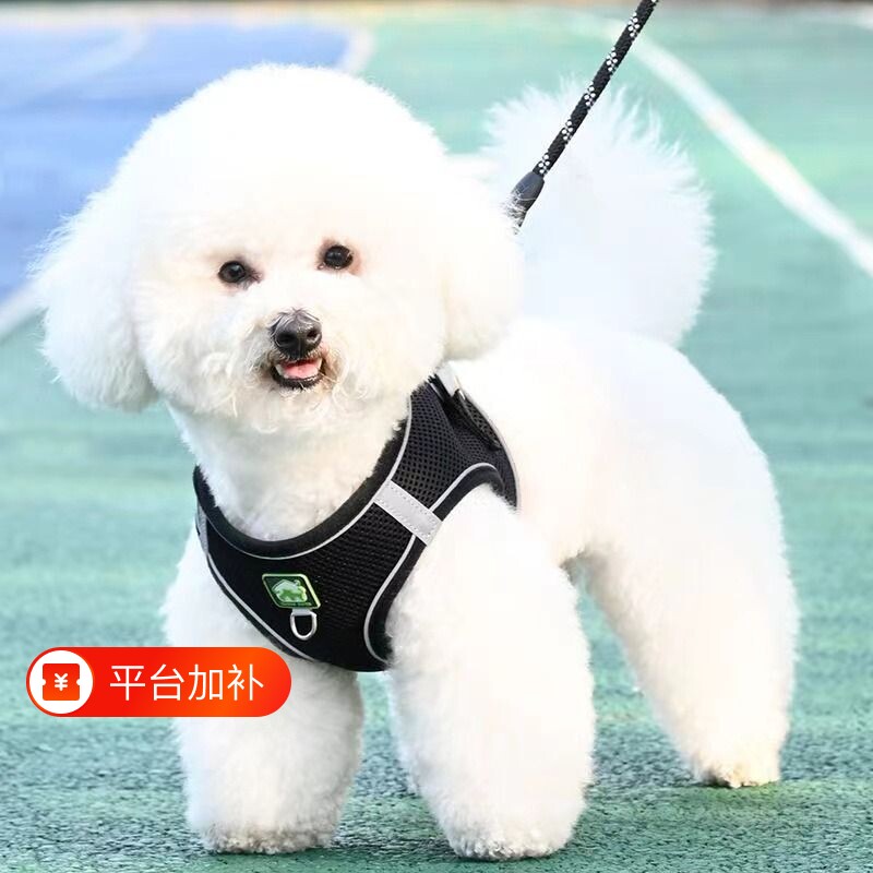 背心式狗狗牵引绳小型犬比熊泰迪博美小狗幼犬胸背带遛狗绳狗链子