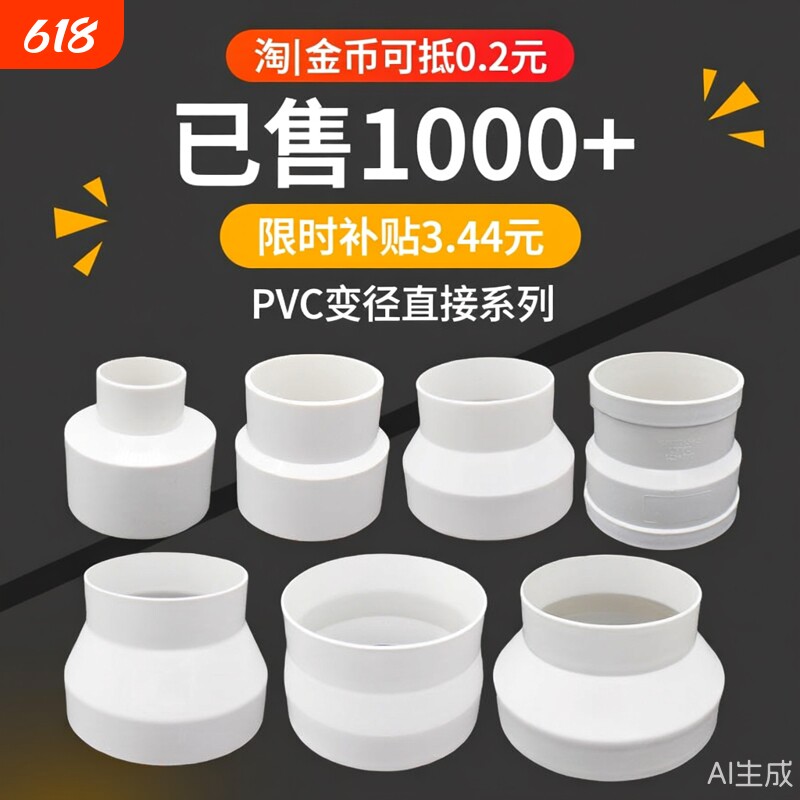 pvc大小头变径接头150抽油烟机排风软管转换管道风机对接口大变小