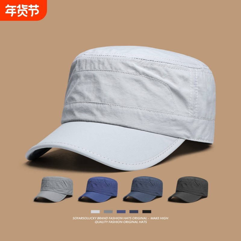 轻薄平顶帽男新款透气短檐帽子男士中年鸭舌帽男款登山棒球帽