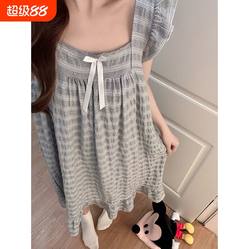 小飞袖睡裙女夏季2026新款棉绸背心睡衣带胸垫一体女士大码家居服