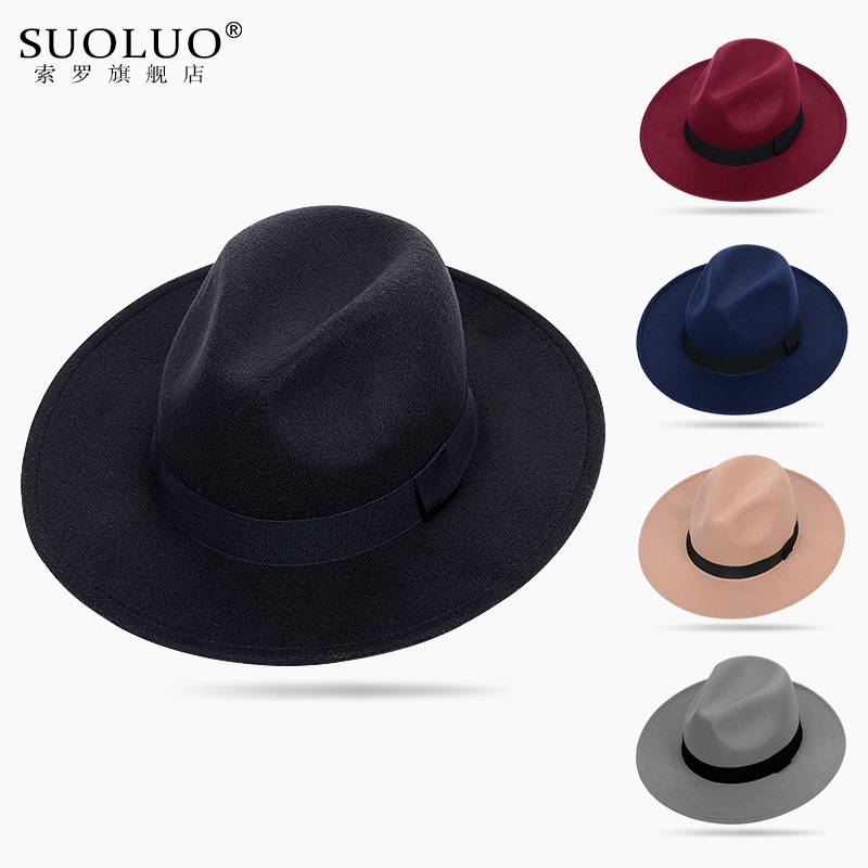 秋冬季呢子帽韩版上海滩复古黑色毛呢帽子男女中老年人帽新郎礼帽