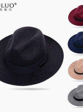 秋冬季呢子帽韩版上海滩复古黑色毛呢帽子男女中老年人帽新郎礼帽