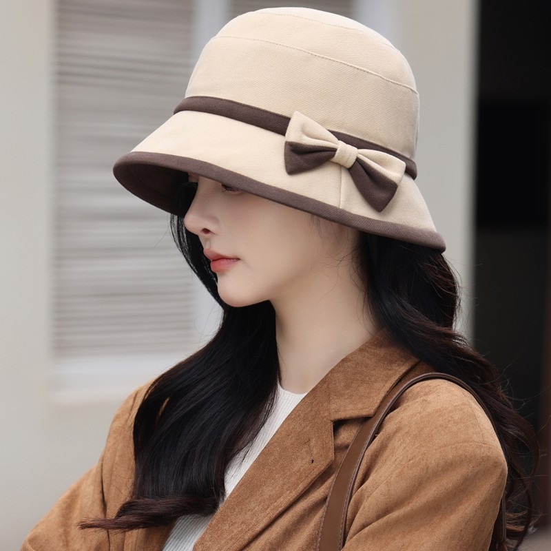渔夫帽子女秋冬季英伦复古蝴蝶结盆帽时尚百搭保暖显脸小黑色咖色