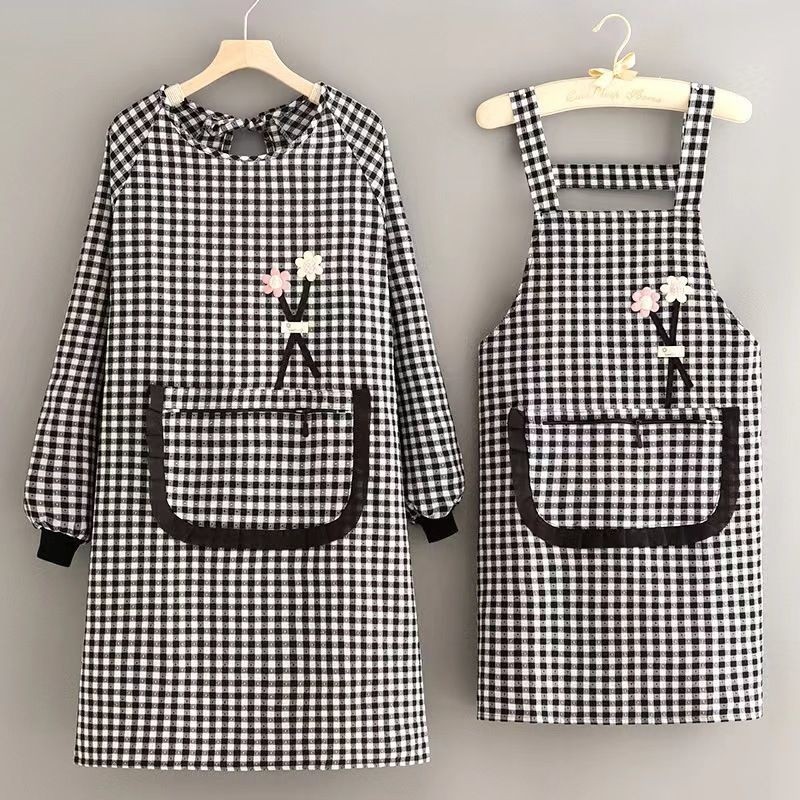 围裙女外穿时尚新款棉布长袖罩衣厨房家用做饭围腰上班工作服家务