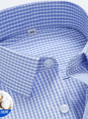 男士长袖格子衬衫新款条纹职业装新疆长绒棉衬衣工装耐磨蓝色白色