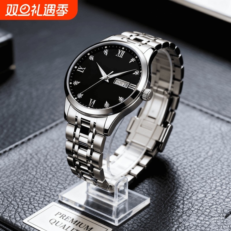 男款手表全自动非机械表正品名牌钢带商务防水石英腕表高级感男士