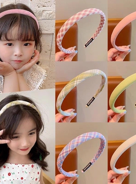发箍儿童女格子2026新款童不勒头压发发卡发捆头饰女粉色白色绿色