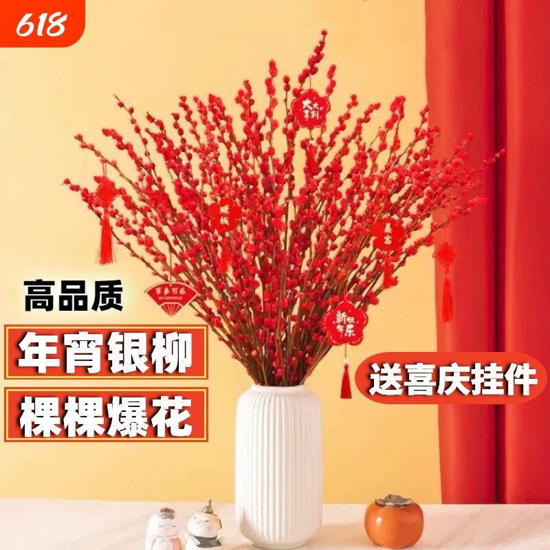银柳真花鲜枝水培雪柳干花红梅花年宵花卉新年摆件装饰室内植物
