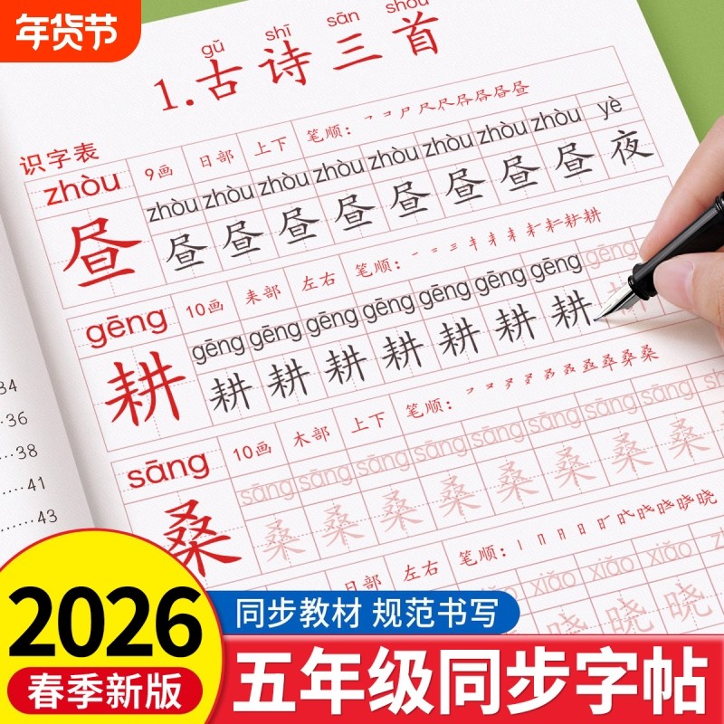 2026新版五年级下册练字帖上册人教版语文同步字帖每日一练小学生