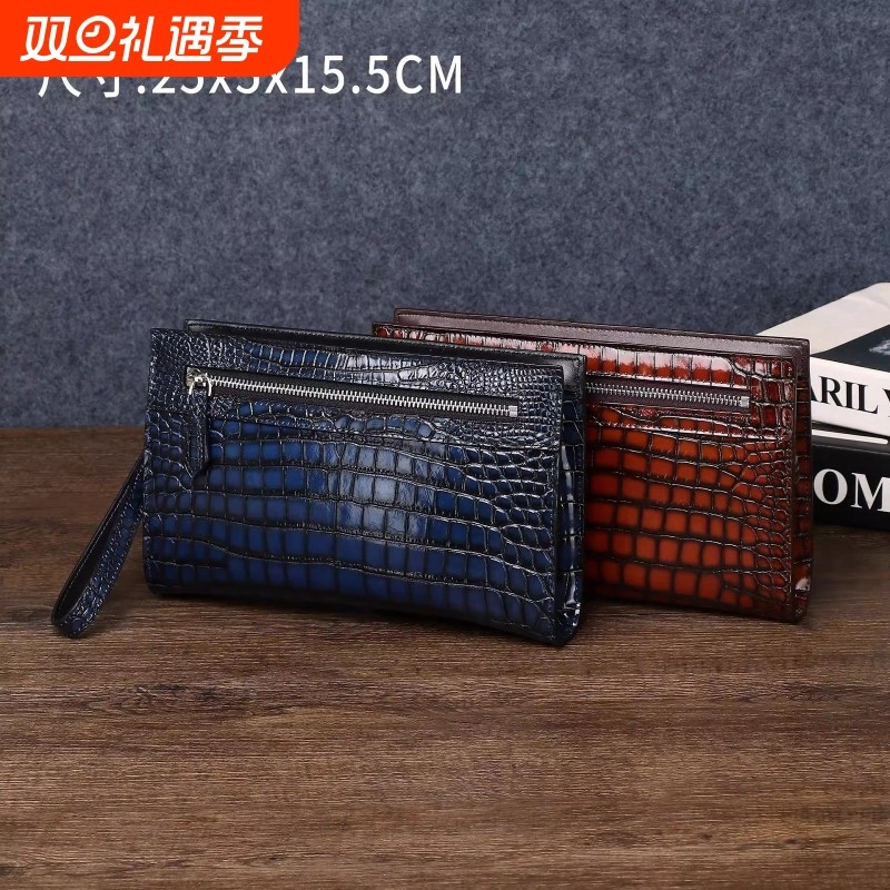 擦色鳄鱼肚纹大手包大容量收纳袋商务夹包多功能手拿包潮