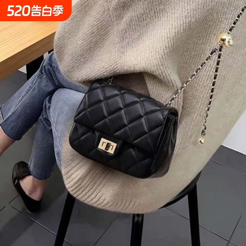 小香风包包女2026新款洋气高级感时尚小金球菱格链条包单肩斜挎包