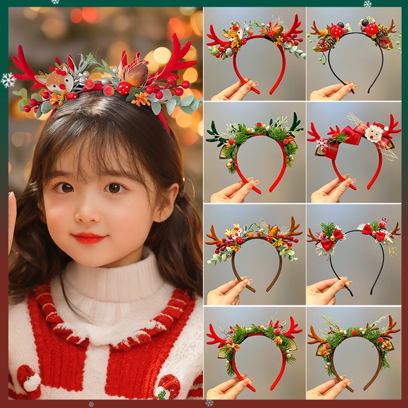 圣诞节发箍装扮鹿角圣诞限定头饰麋鹿cos女生毛绒发饰可爱发卡女