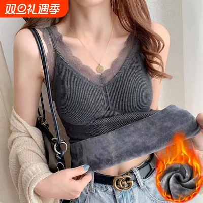 蕾丝保暖吊带背心女加绒加厚内搭
