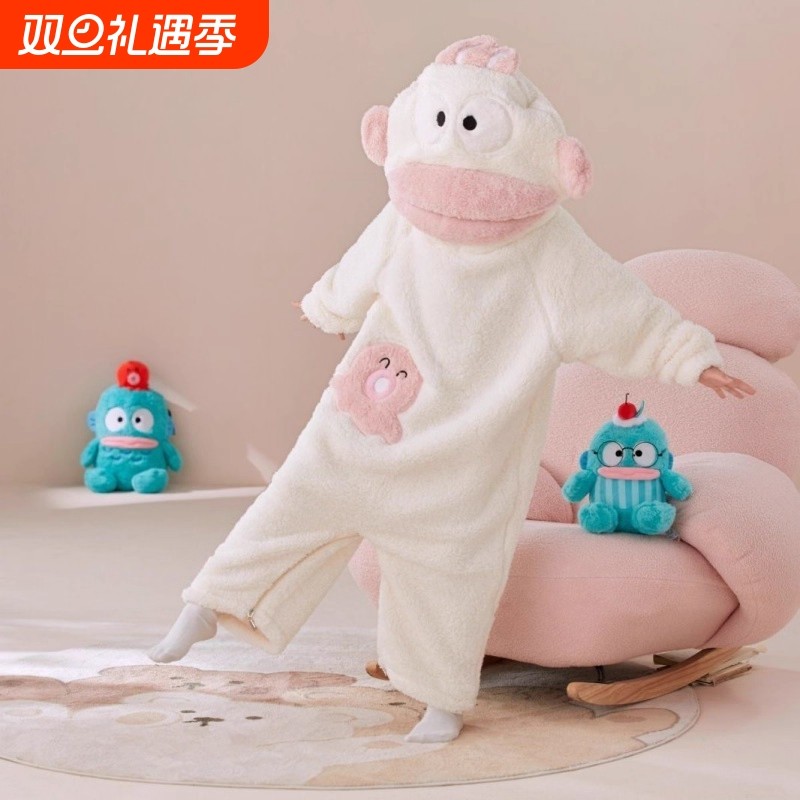 白色丑鱼儿童连体睡衣秋冬季