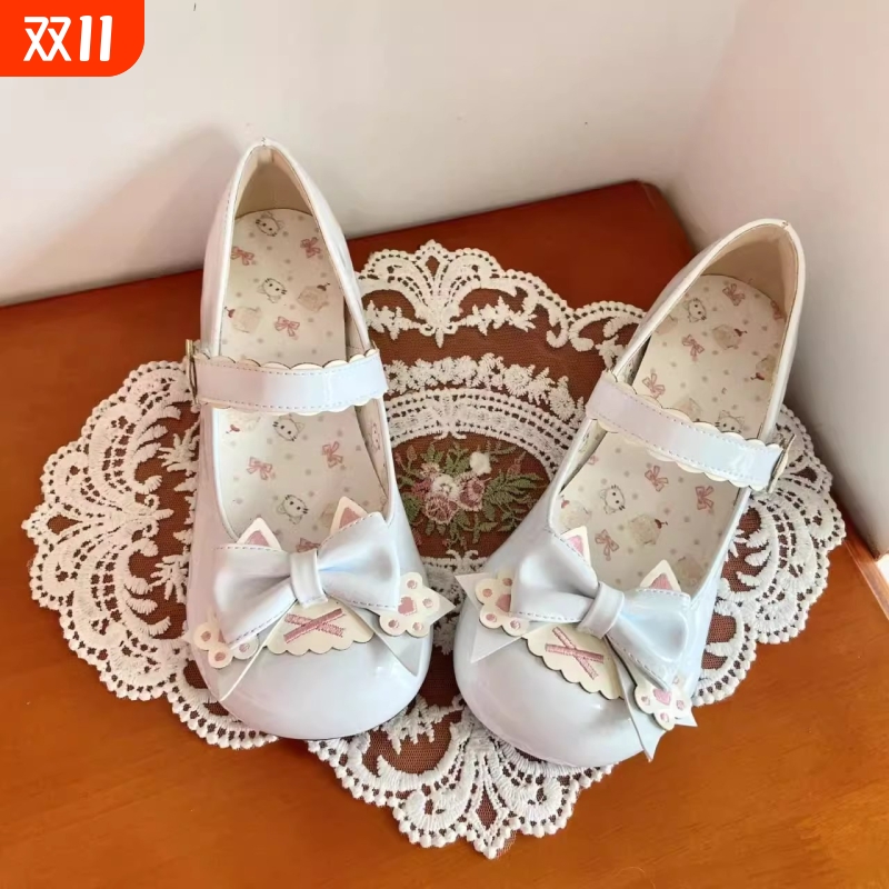 蔻孜喵爪派对小猫吐司原创Lolita小低跟猫爪蝴蝶结可爱甜美女单鞋