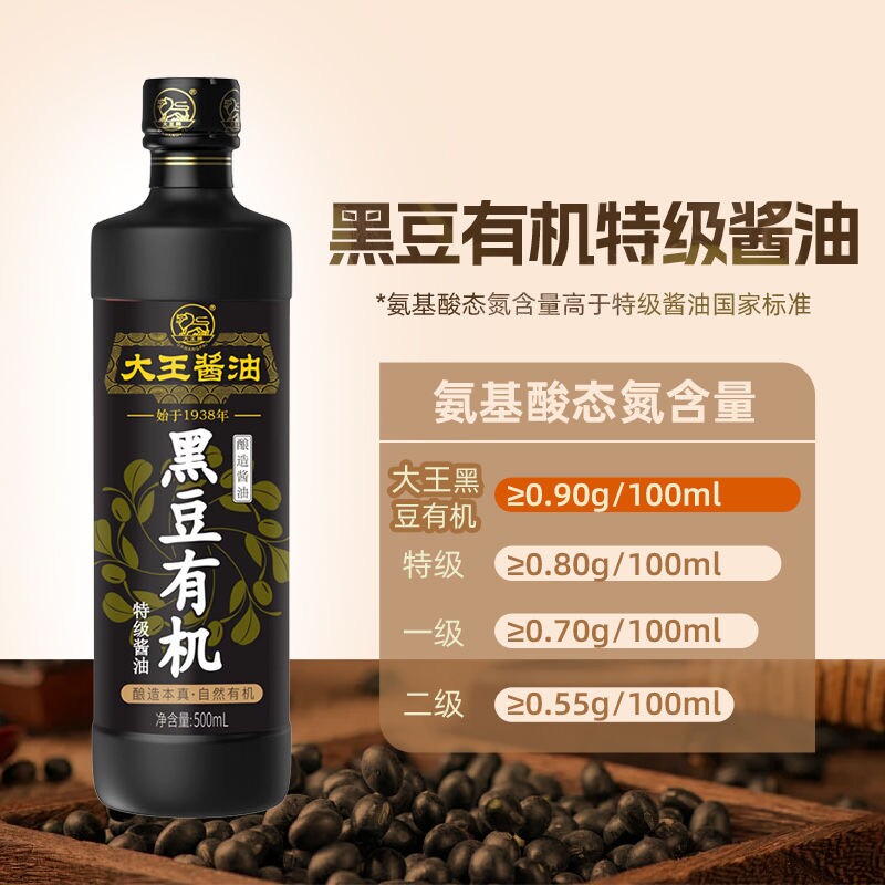 大王有机黑豆酱油500ml特级酱油零0添加酿造凉拌炒菜调料成都特