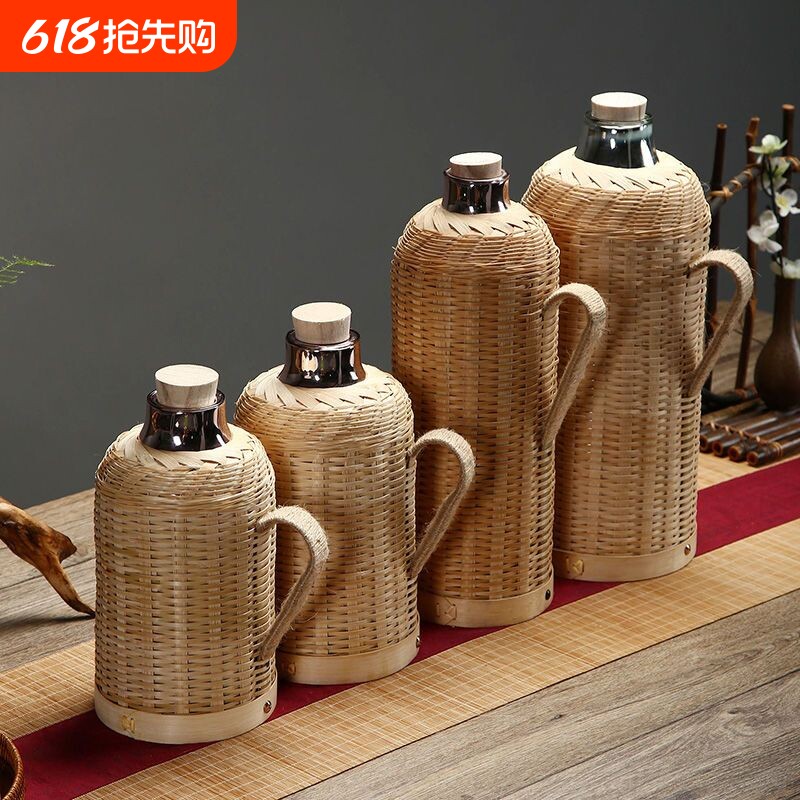 适用于烧烤餐厅茶室酒店竹编热水瓶保温壶老式暖水瓶纯手工保温壶