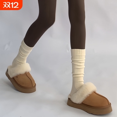 雪地靴搭配小腿袜女款显瘦白色长筒堆堆袜的袜子中筒长袜鲨鱼裤配