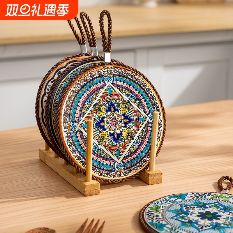 隔热垫陶瓷耐高温复古珐琅中式高级感餐桌防烫锅垫砂锅专用碗杯垫