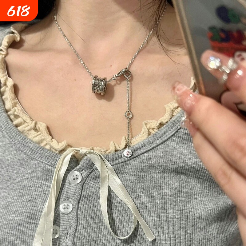 V金镀18K小蛮腰弹簧项链女男女情侣黑陶瓷慈善款锁骨链不掉色钛钢