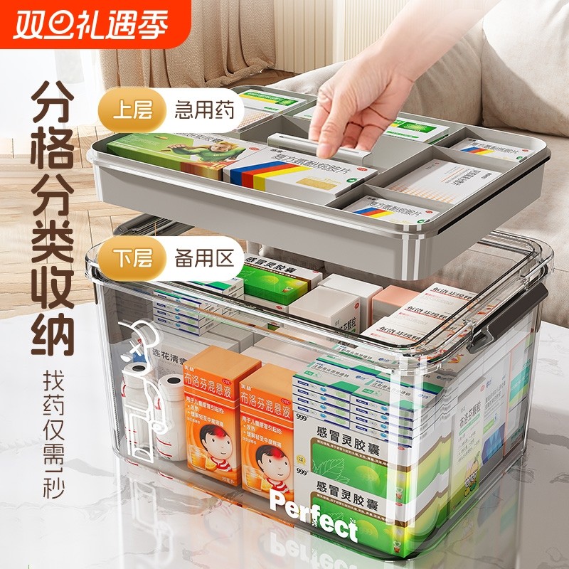 多层小药箱家庭装药品收纳盒医药箱家用大容量收纳箱大号医疗药盒