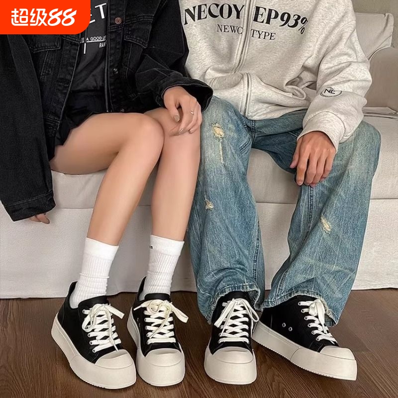 休闲板鞋男女同款黑色厚底增高透气明星同款通勤大头鞋潮牌低帮鞋