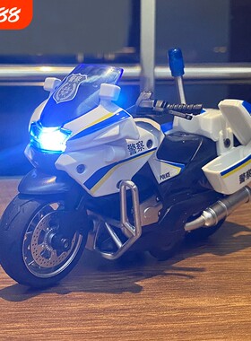 合金摩托车玩具男孩警车模型儿童回力玩具车机车小汽车1-3岁车模