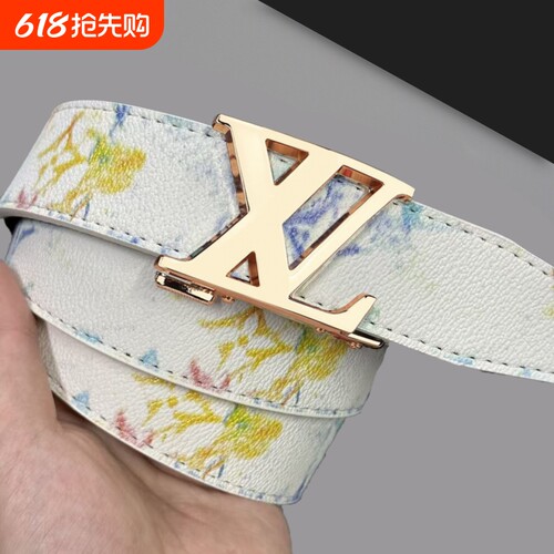新款潮流男士皮带腰带真皮百搭字母涂鸦自动扣学生牛仔裤潮流网红
