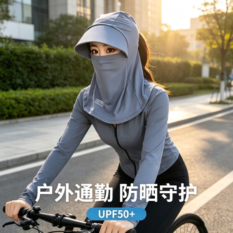 全脸防晒面罩女夏季2026新款遮阳防紫外线骑行护颈一体帽子可折叠图片