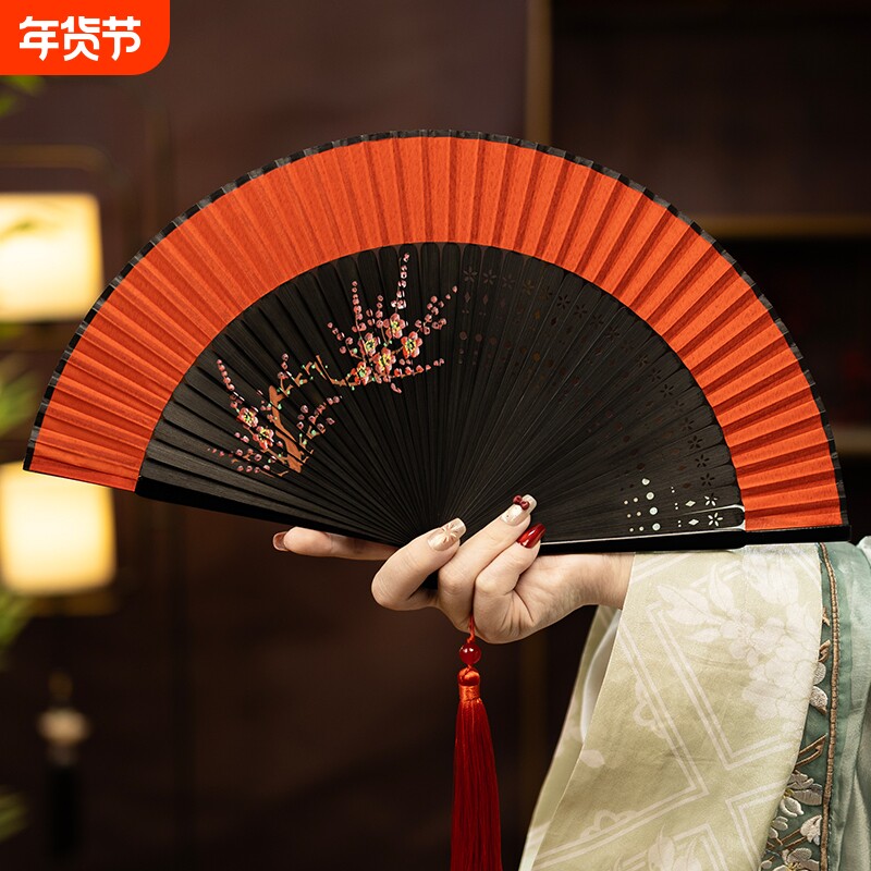 大红色扇子国风折扇便携专用舞蹈扇旗袍走秀日用扇学生拍照女礼物