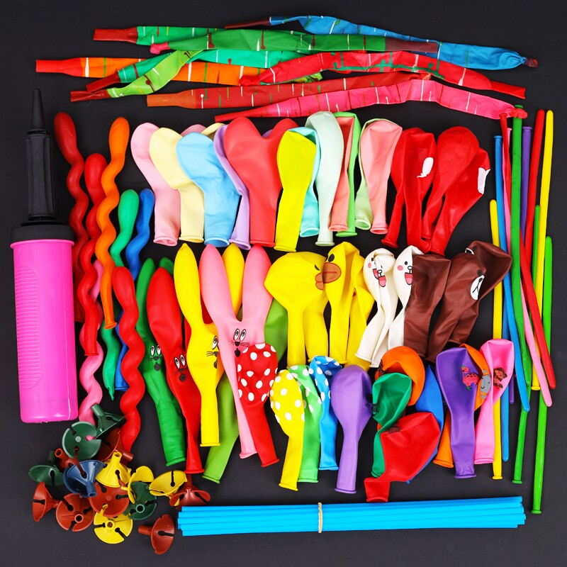 混搭气球套餐儿童兔子异形多款卡通混装长条圆形玩具乳胶手动气筒