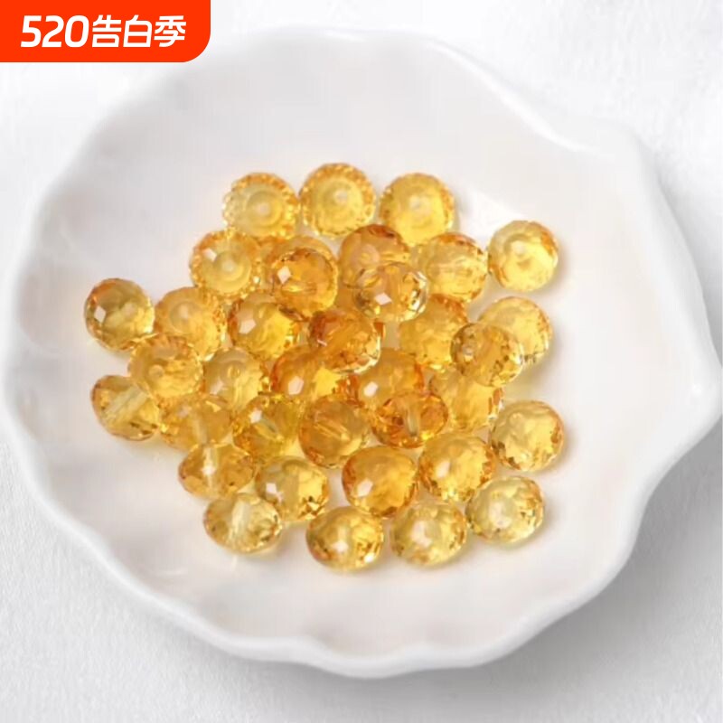仿黄水晶切面扁珠巴西黄刻面散珠盘珠DIY手工串珠手链饰品配珠