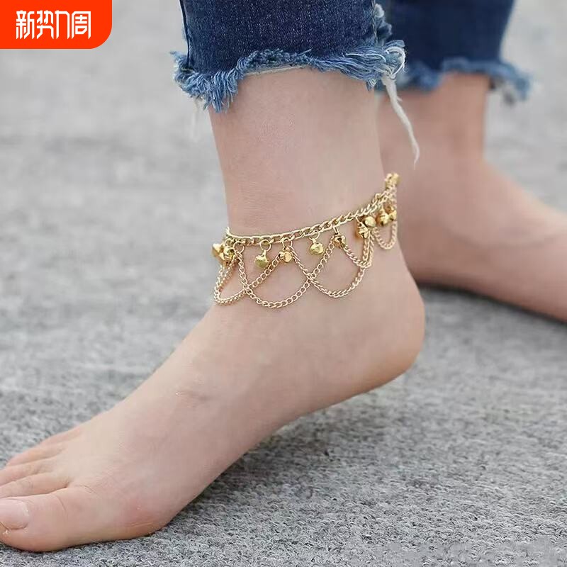 欧美爆款波西米亚风流苏铃铛脚链个性女时尚彩色沙滩海边脚饰品女