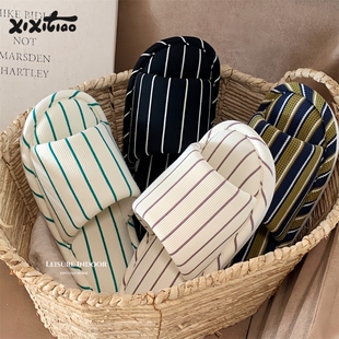 通用棉麻拖鞋 细细条简约条纹空调房地板鞋 男女吸汗居家情侣四季