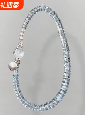 海蓝色碎冰冰手链清透设计感精致轻奢高级感手链配饰时尚简约手饰