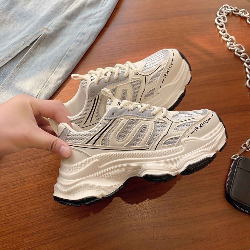 品牌断码显脚小老爹鞋女2025春秋季新款厚底增高休闲女鞋网面透气