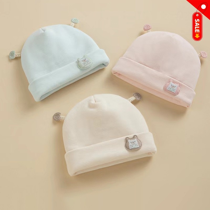 婴儿帽子春秋冬款A类纯棉新生儿护囟门帽小月龄初生宝宝冬季胎帽