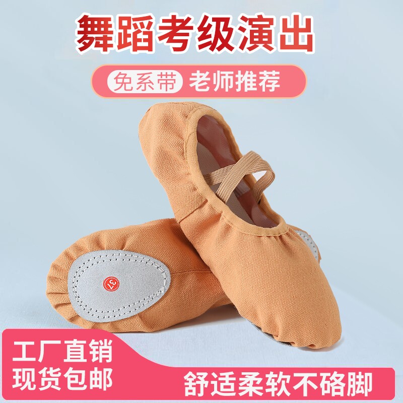 成人儿童免系带舞蹈鞋儿童舞蹈鞋女软底成人练功考级猫爪鞋软底