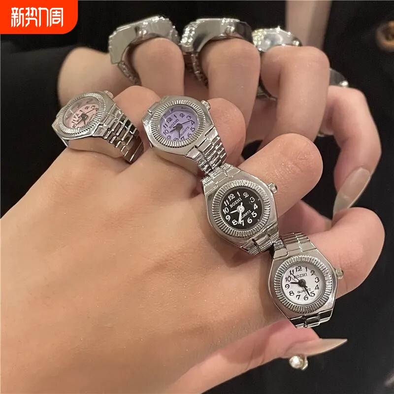 可以看时间!时尚手表戒指男女设计小众情侣手指表迷你时钟电子表