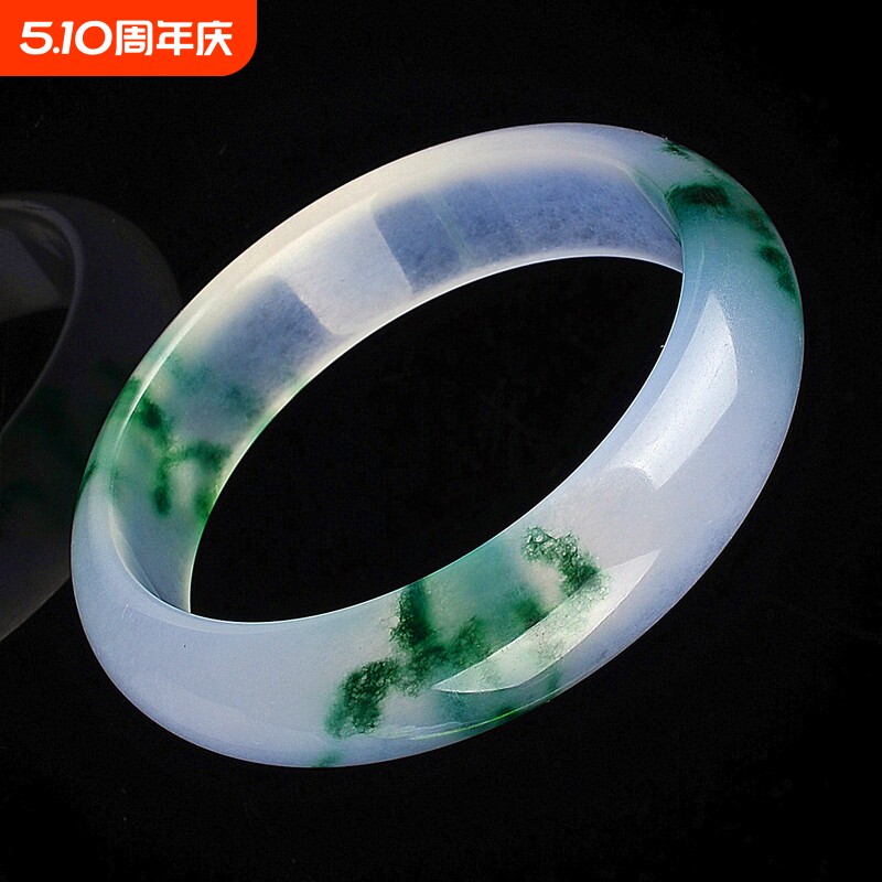玉翡缘A级冰种飘花满翠绿玉手镯女款玉镯子翡翠色玉器